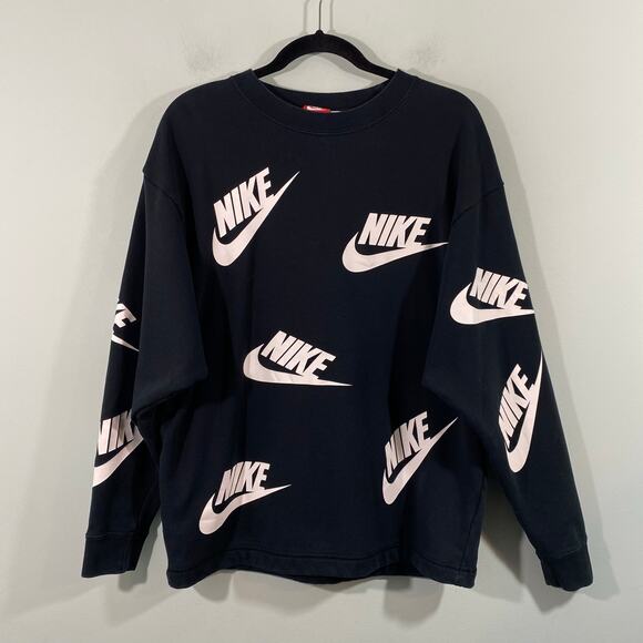 Nike Tops - Nike Sportwear Club NSW Crew Futura Toss Black Graphics Sweatshirt Size S